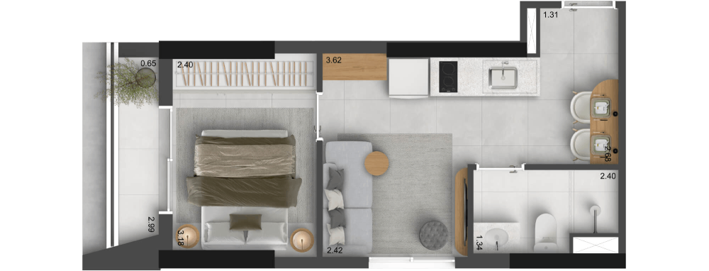 34,33 M² | 1 DORM. COM VAGA*