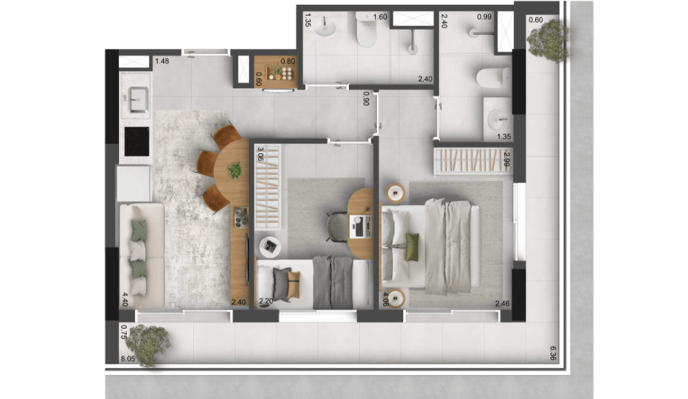 58,65 M² | 2 DORMS. COM VAGA*