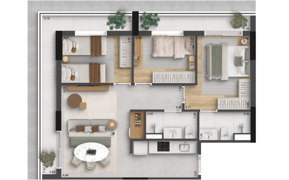 81,94 M² | 3 DORMS. COM VAGA*